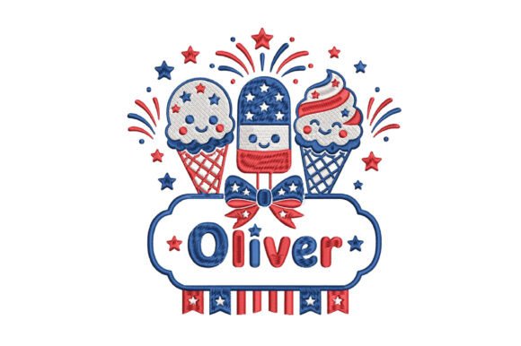 4th of July Ice Cream Embroidery Design