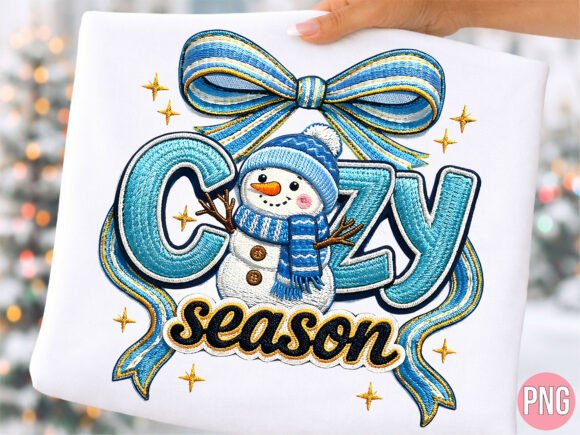 Cozy Season Faux Embroidery Snowman PNG