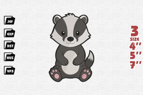 Cute Badger Embroidery Design