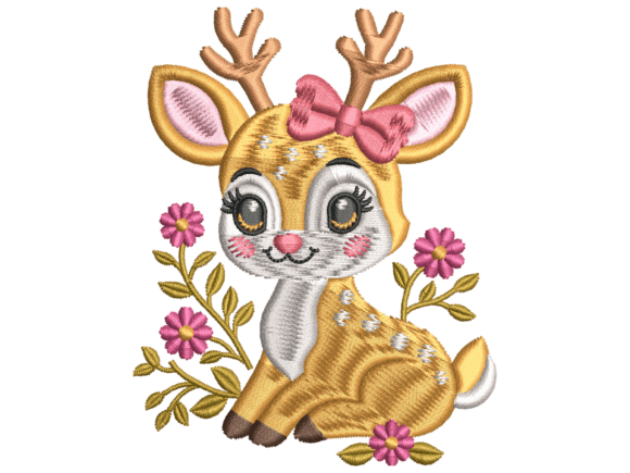 Cute Floral Baby Deer Embroidery