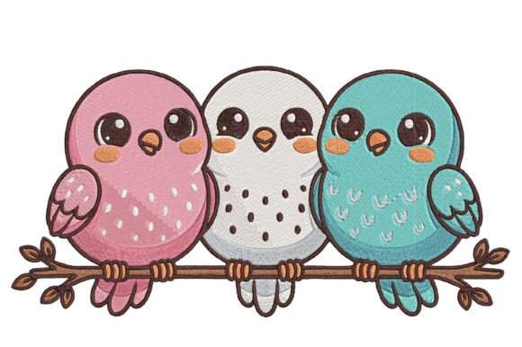 Cute Kawaii Birds Embroidery