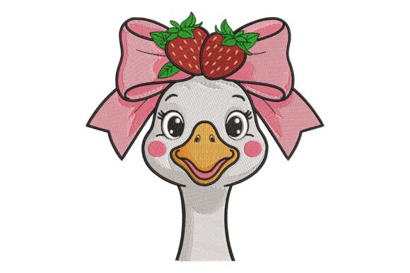 Cute Strawberry Bow Duck Embroidery