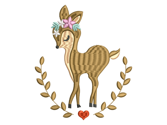 Floral Cute Deer Embroidery Design