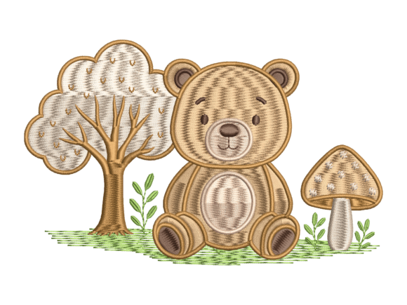 Forest Bear Mushroom Embroidery
