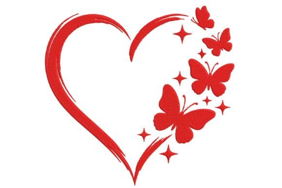 Heart Butterfly Embroidery Design