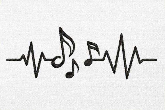 Heartbeat Music Embroidery Design
