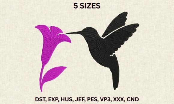 Hummingbird Flower Embroidery DST PES