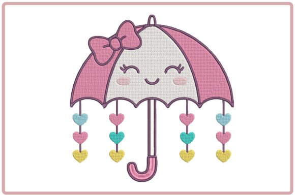 Kawaii Umbrella Embroidery Design