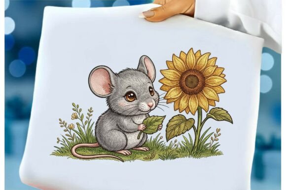 Mouse with Sunflower Embroidery Design