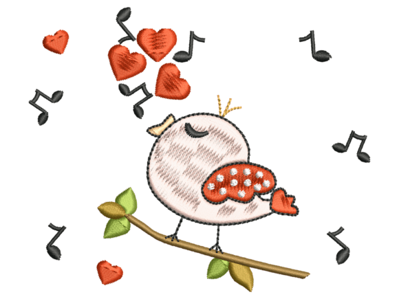 Singing Love Bird Embroidery Design