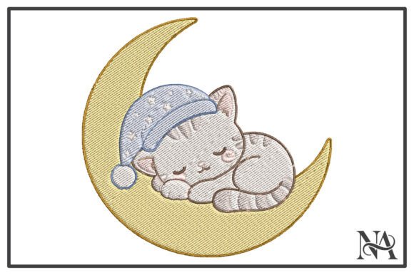 Sleepy Moon Kitty Embroidery Design