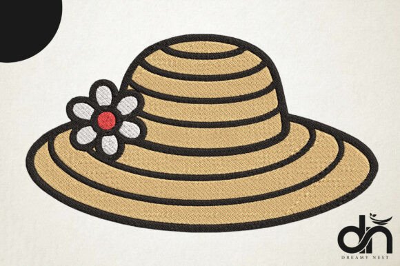 Summer Straw Hat Daisy Embroidery Design