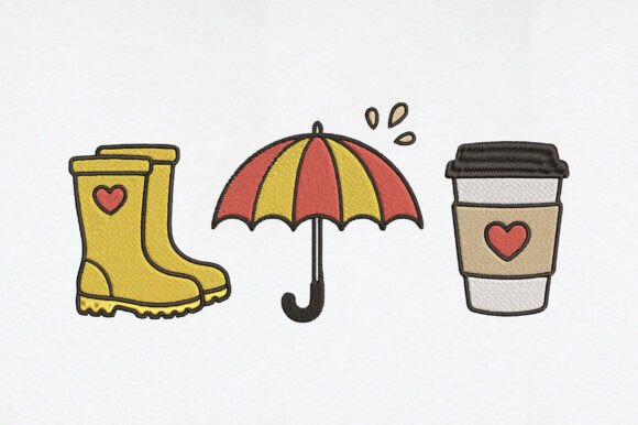 Umbrella Boots Coffee Embroidery
