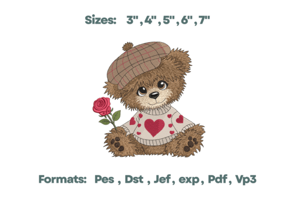 Valentine Teddy Bear Rose Art Embroidery